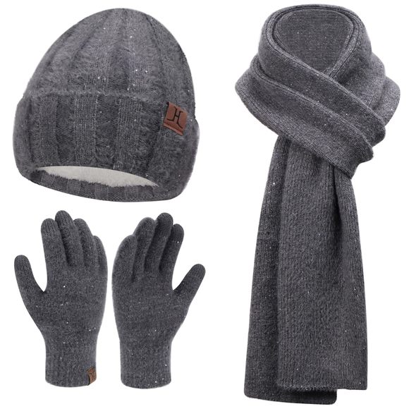 Womens Winter Warm Knit Beanie Hats Glovess Touchscreen Long Scarf Set Skull🖐